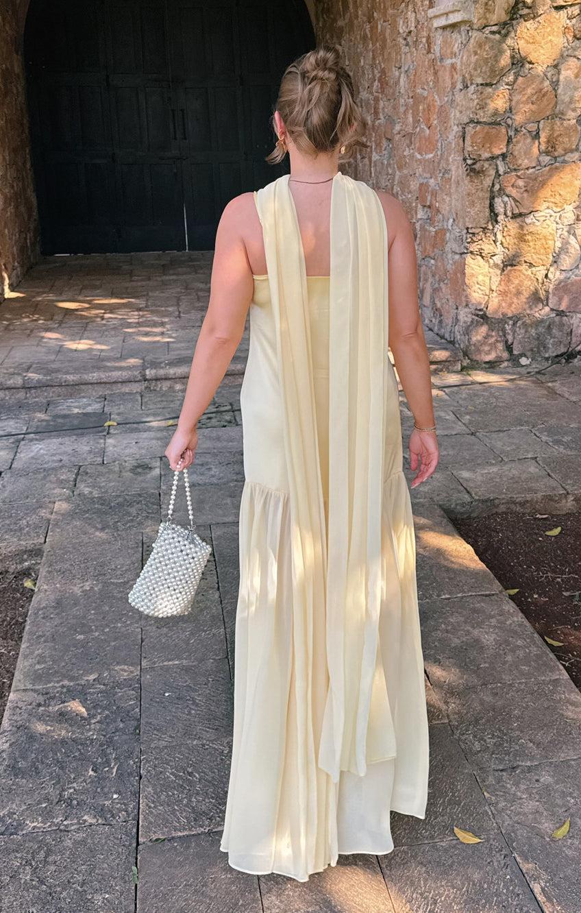 Dalia Maxi Dress ~ Pale Yellow Luxe Satin Product Image