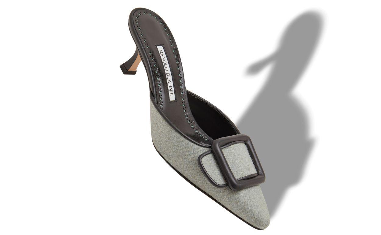 MAYSALEBI Light Green and Black Wool Buckle Detail Mules Product Image
