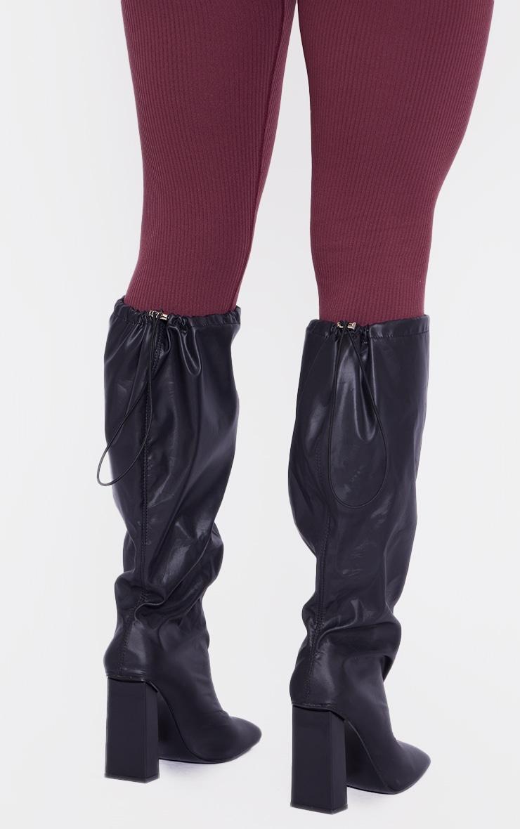 Black Wide Fit PU Square Toe Knee High Block Heel Toggle Boots Product Image