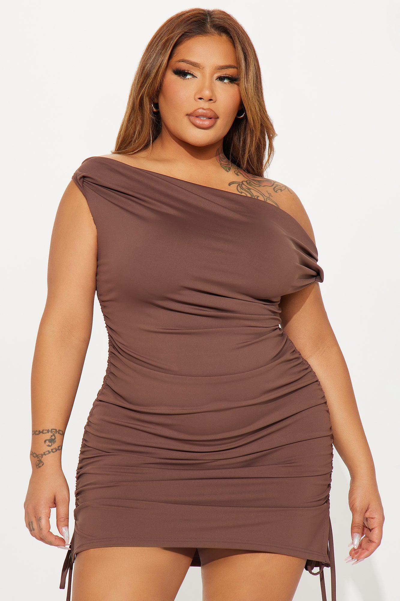 Amelia Ruched Mini Dress - Chocolate Product Image
