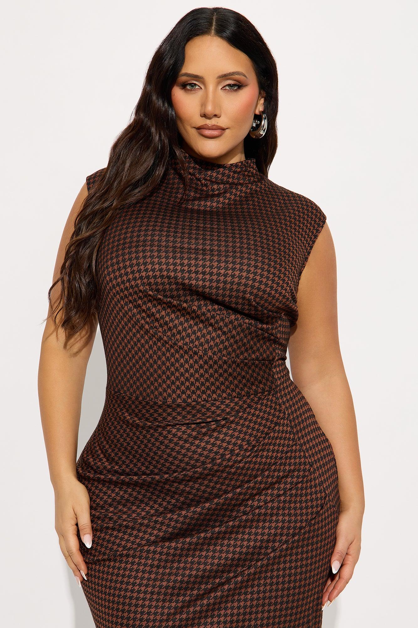 Maritza Houndstooth Cap Sleeve Maxi Dress - Rust/combo Female Product Image