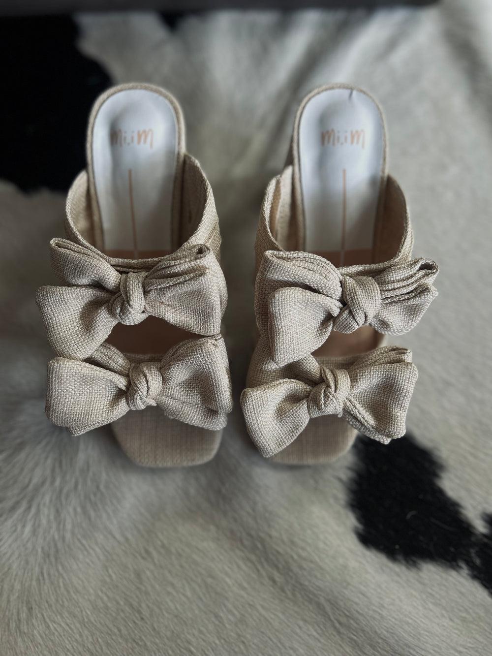 Lucy Beige Double Bow Heels Product Image