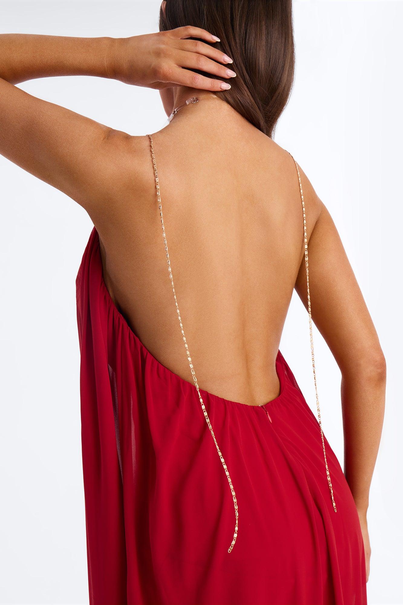 All For Me Flowy Chiffon Maxi Dress - Brick Red Female Product Image