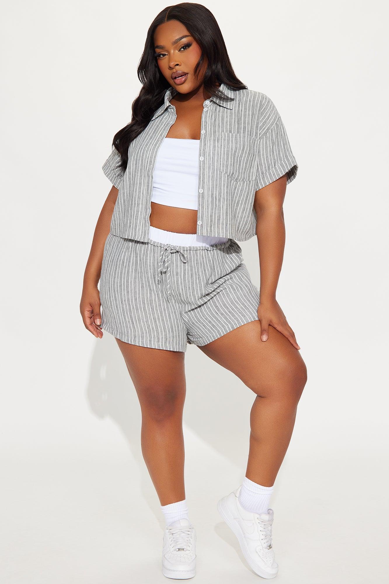 Kara Linen Shirt And Boxer Short Set - Grey Product Image