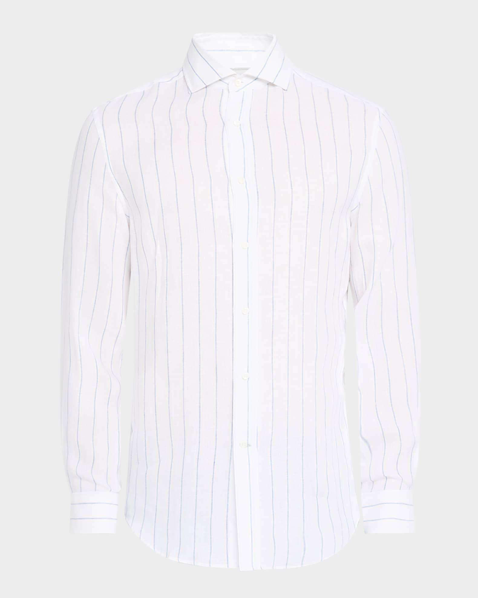 Men's Linen Stripe Casual Button-Down Shirt Product Image