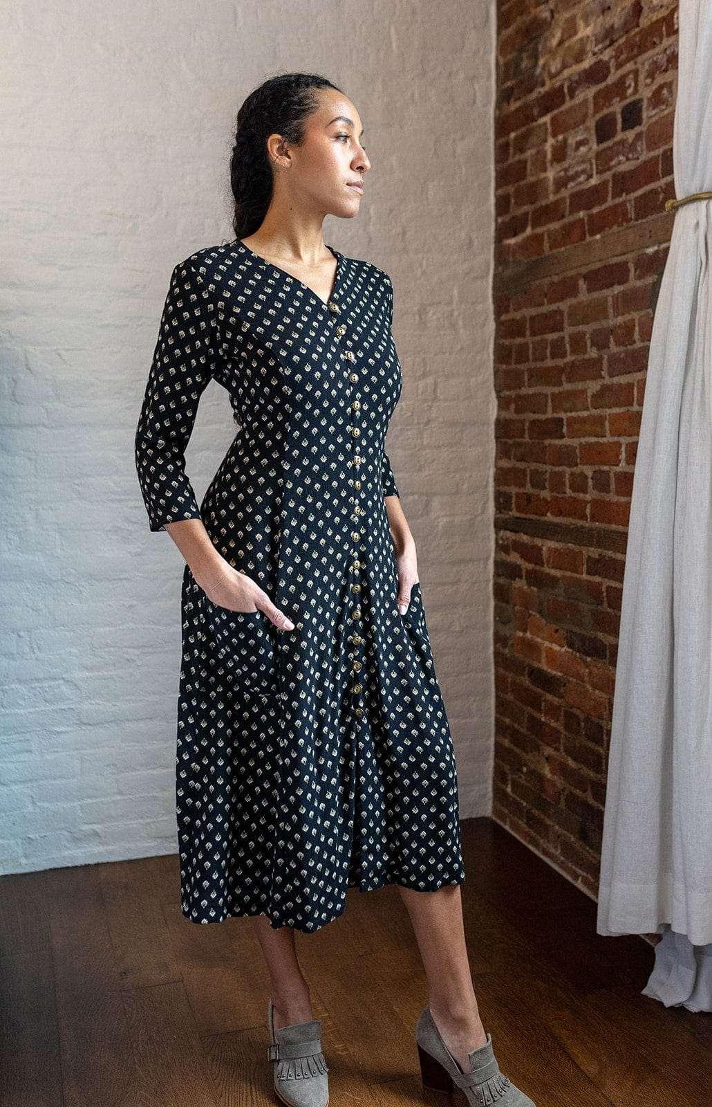 Fiona Dress in Black Floral Crepe Product Image