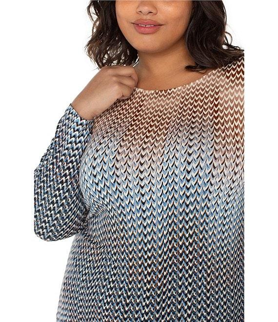 Liverpool Los Angeles Plus Size Knit Jersey Ombre Printed Boat Neck Long Sleeve Top Product Image