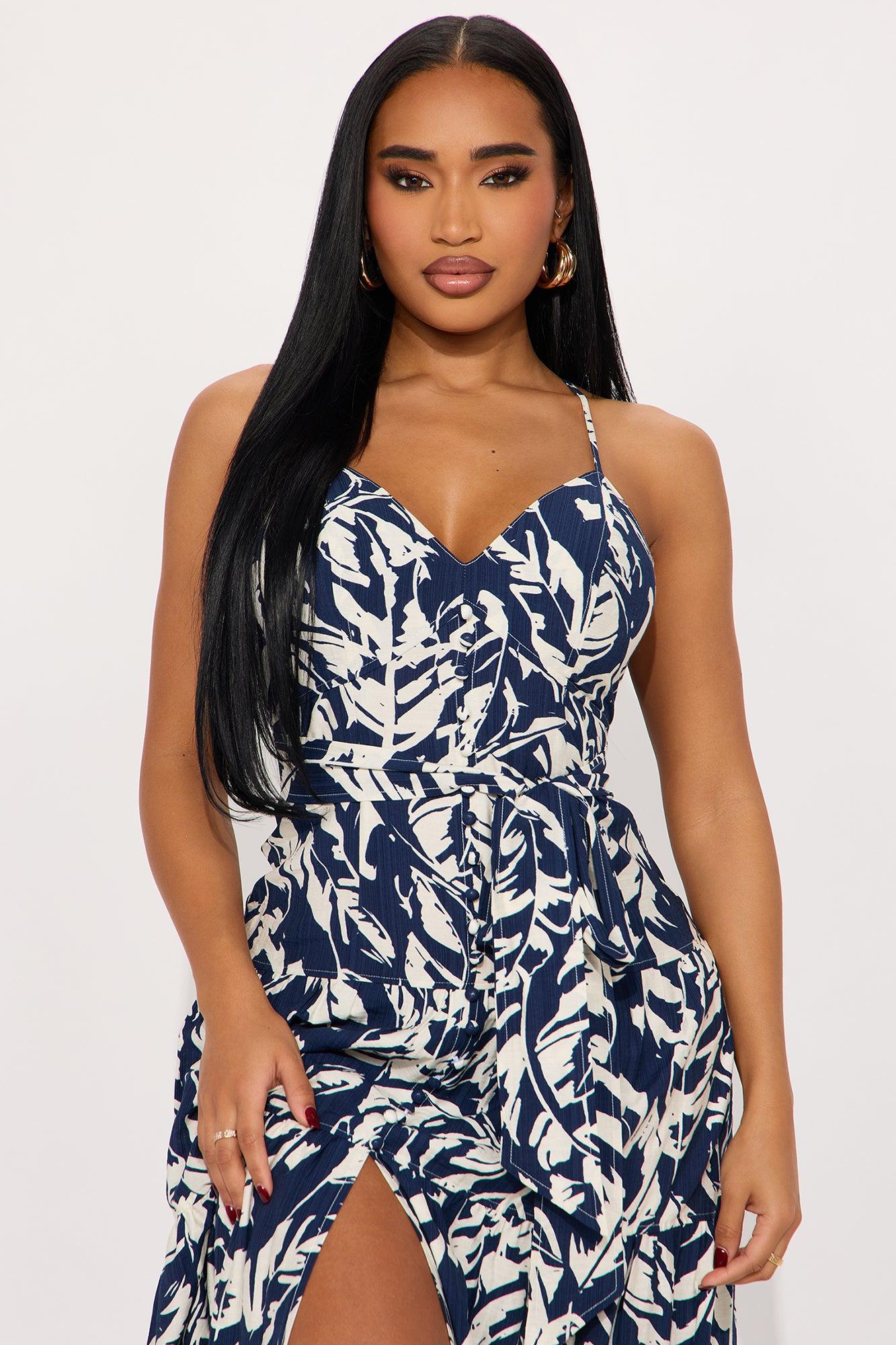 Chelsea Printed Linen Maxi Dress - Navy/combo Product Image