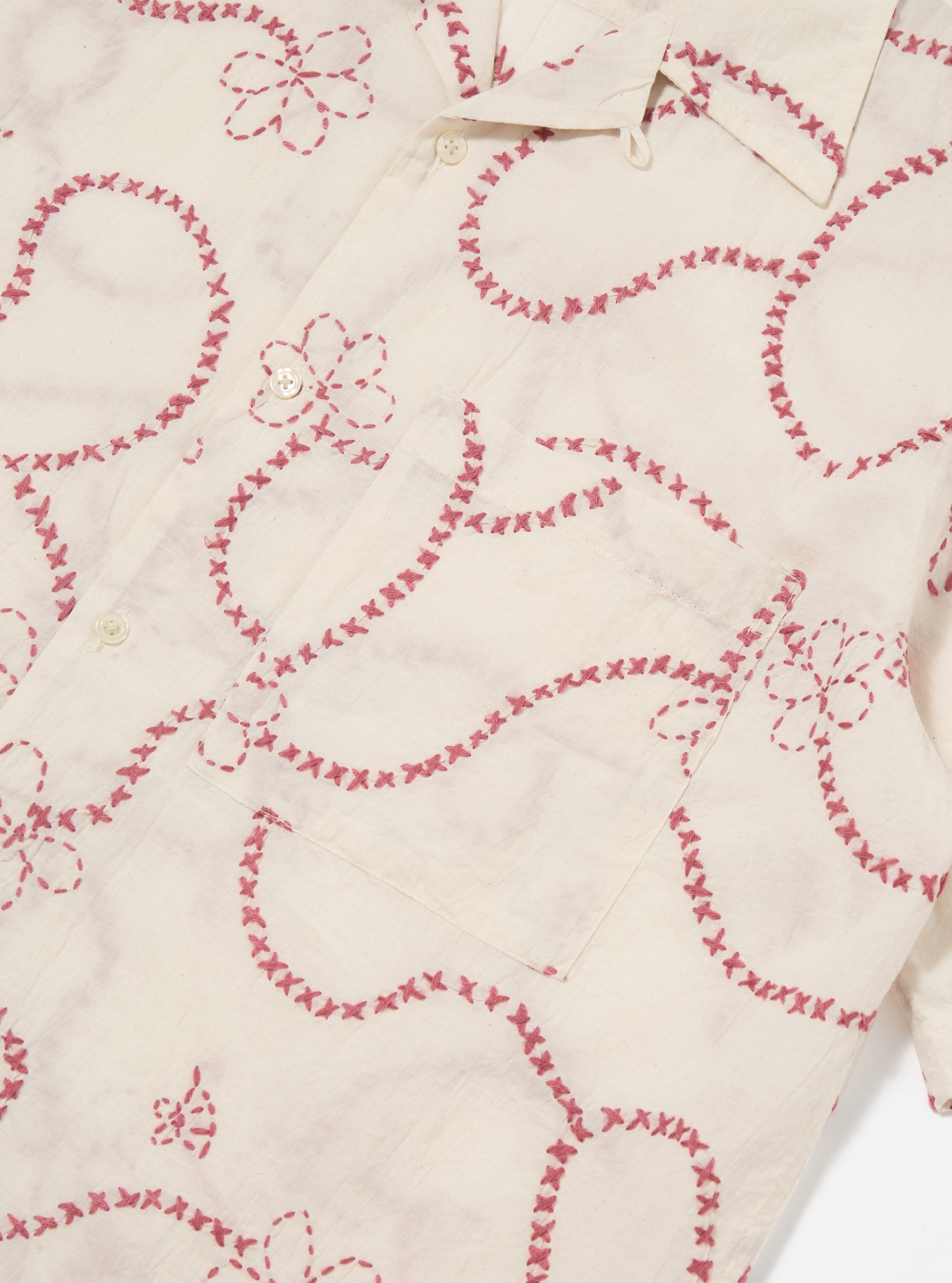 Ecru Terracotta Kantha Cotton Camp Shirt Product Image