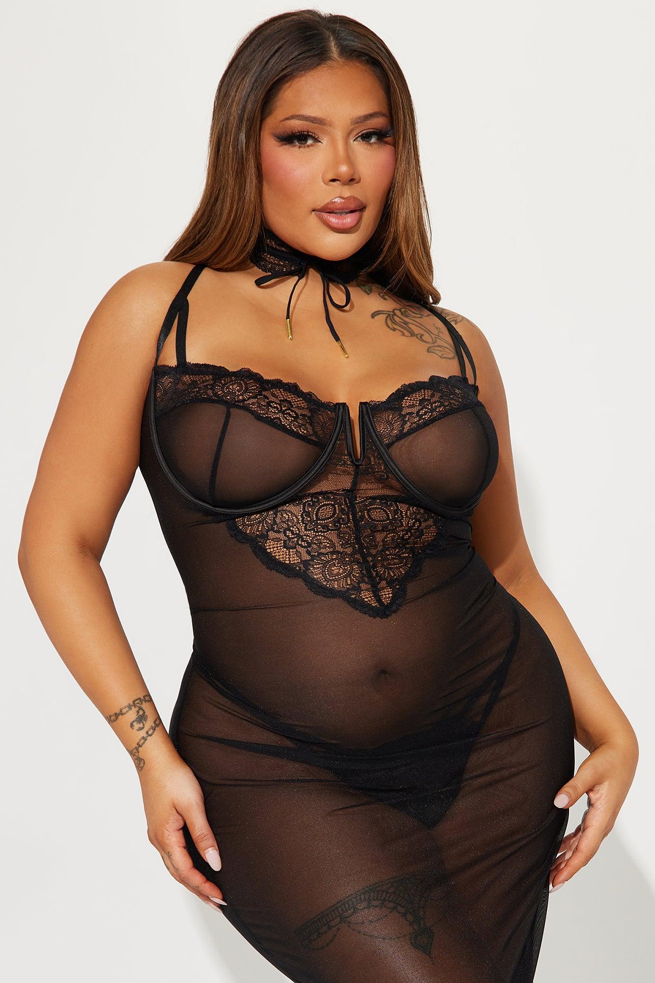 Shy Around You Choker Lace Maxi Gown Babydoll - Black Product Image