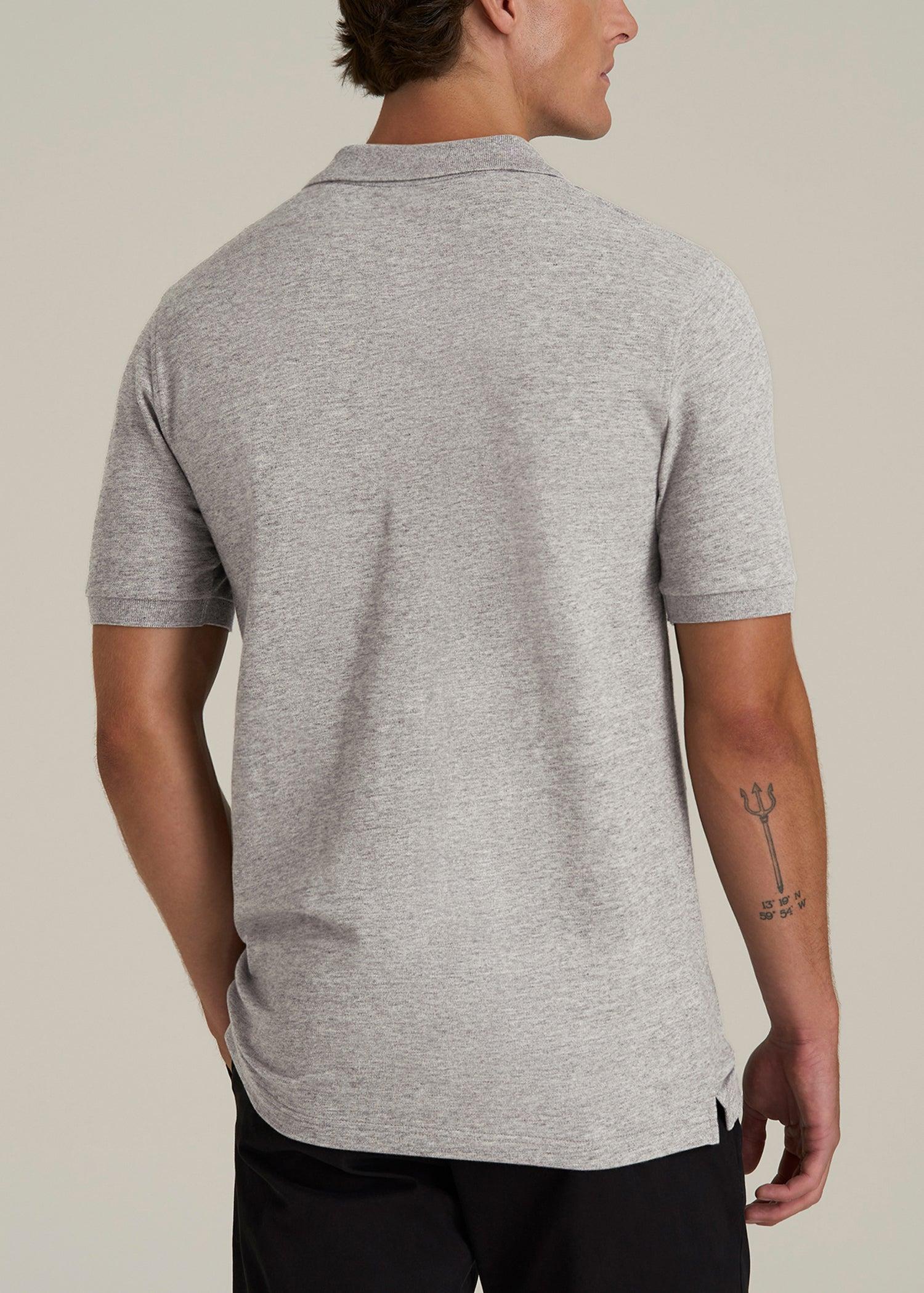 Classic Polo with Embroidered Logo for Tall Men in Heathered Grey Male Product Image