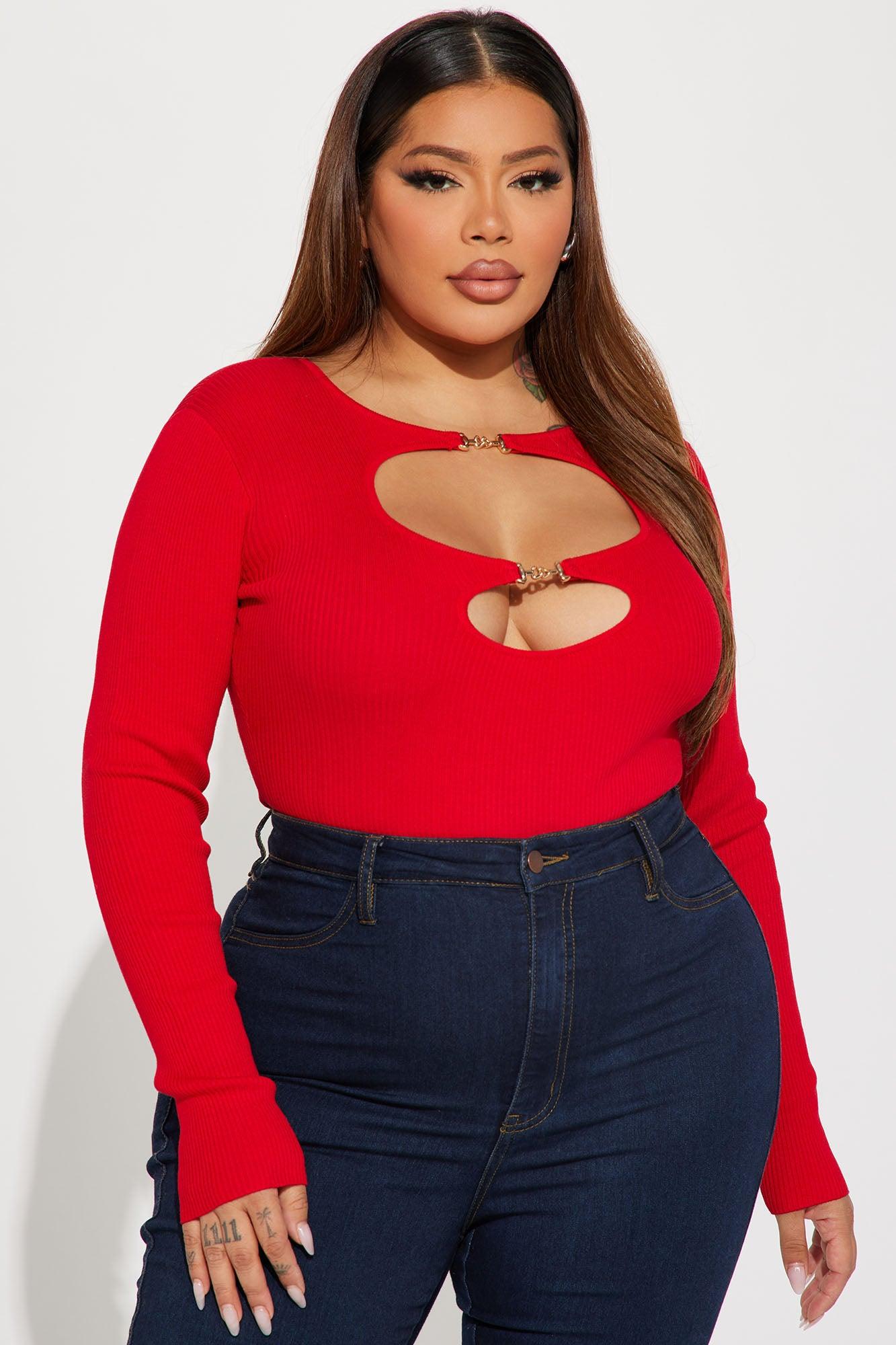 Sara Cut Out Bodysuit - Red Product Image
