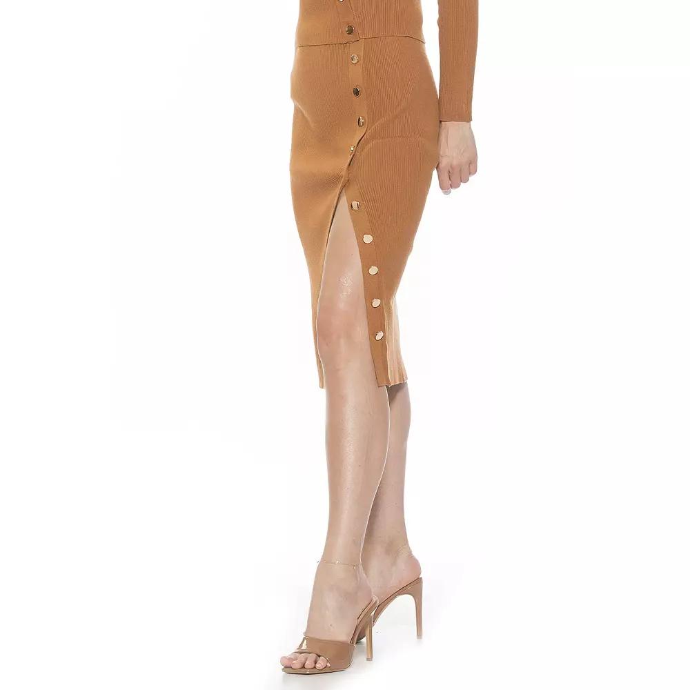 Women's ALEXIA ADMOR Side Button Midi Skirt, Size: Small, Camel Product Image