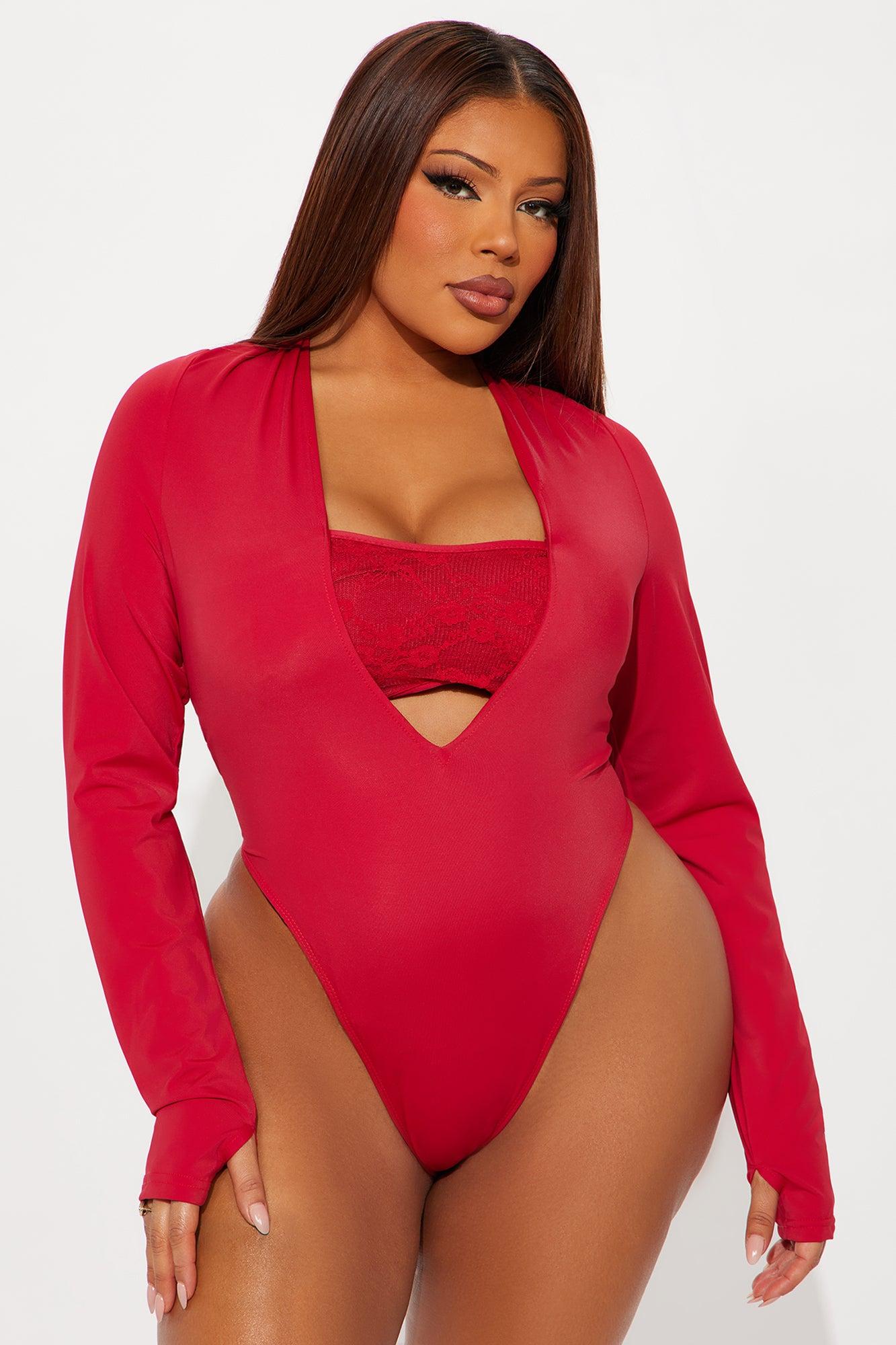 Standing Ovation Long Sleeve High Cut Bodysuit - Red Female Product Image