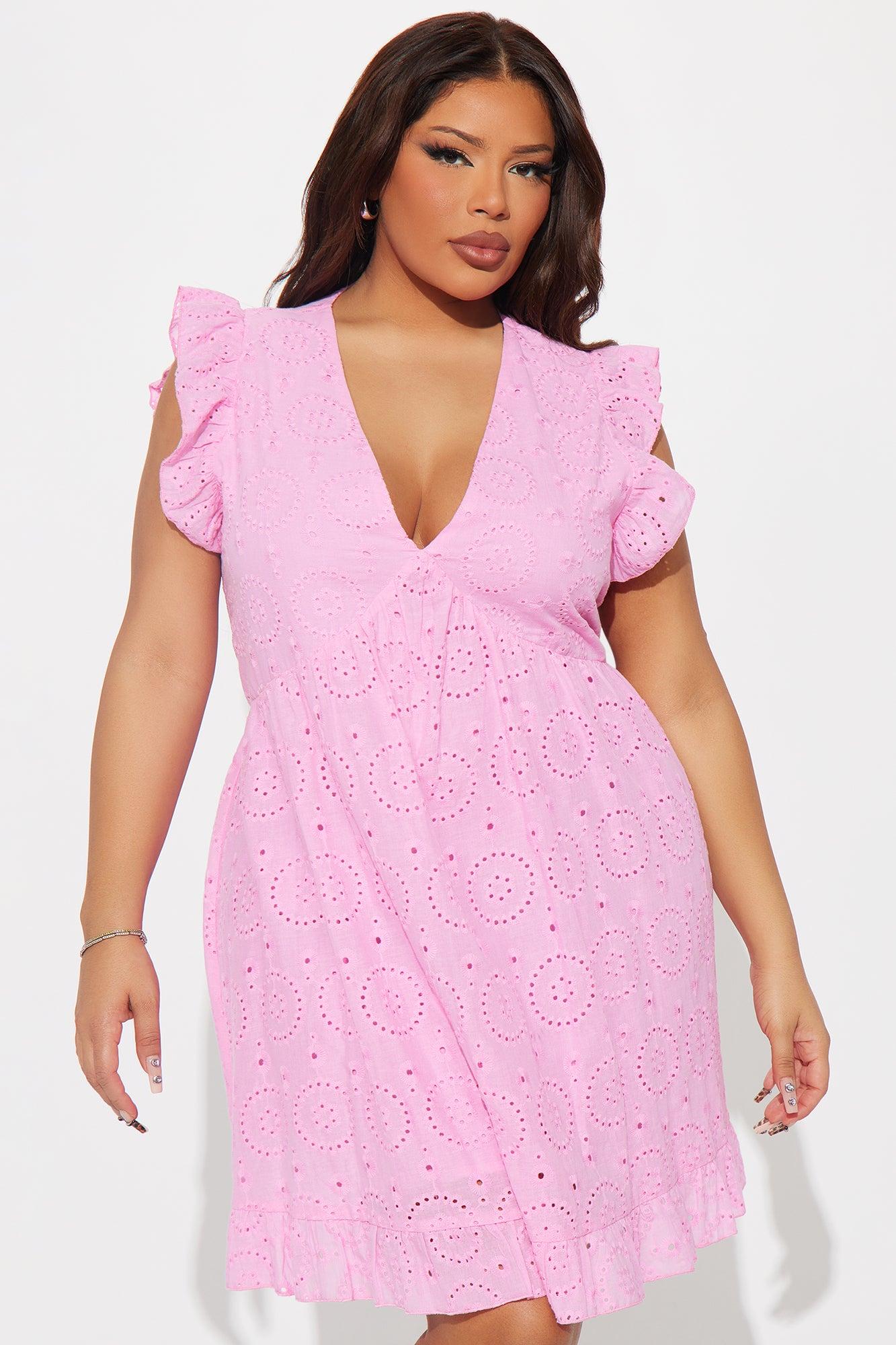 Stella Eyelet Mini Dress - Pink Product Image