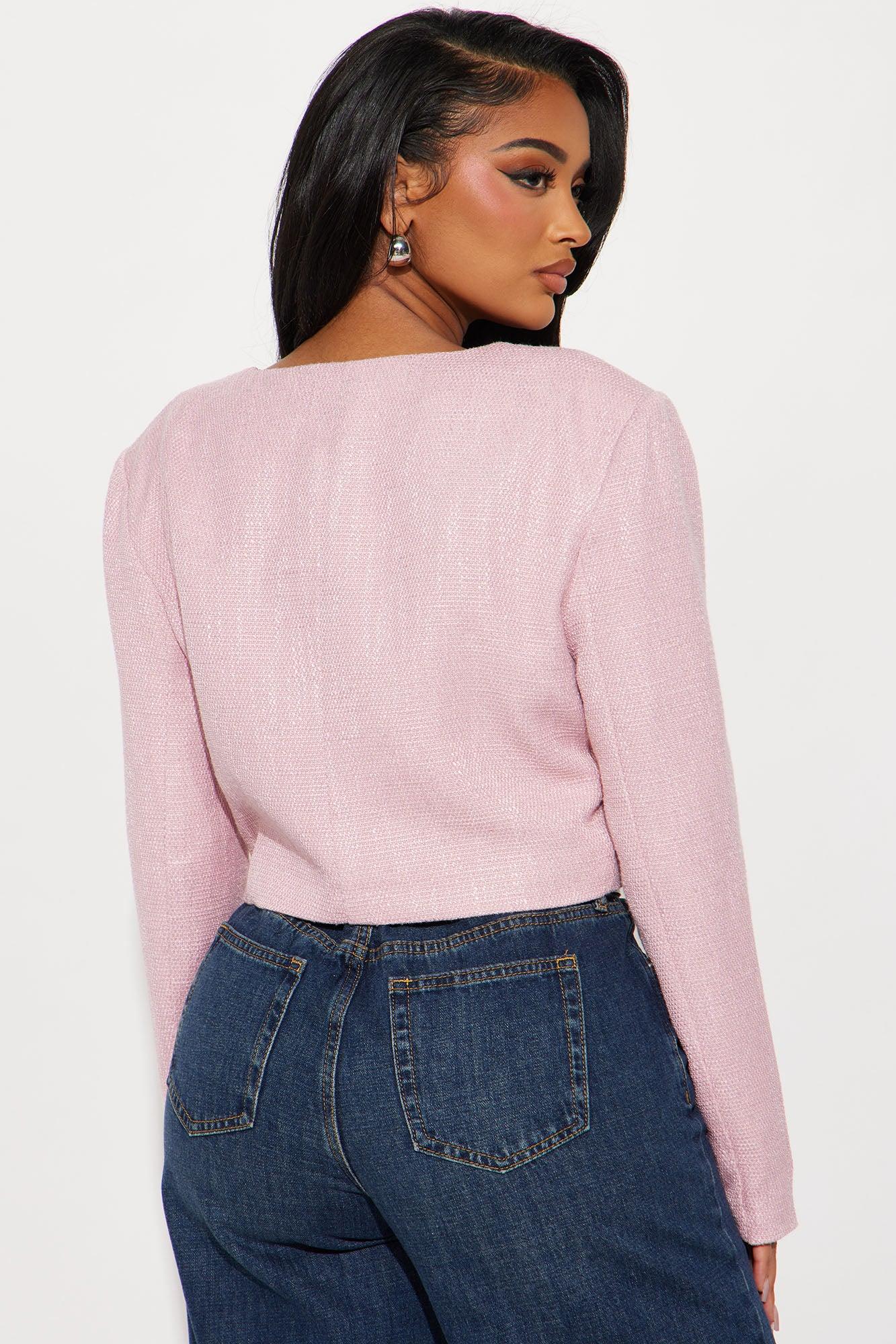Sweet Damsel Tweed Blazer Top - Pink Product Image