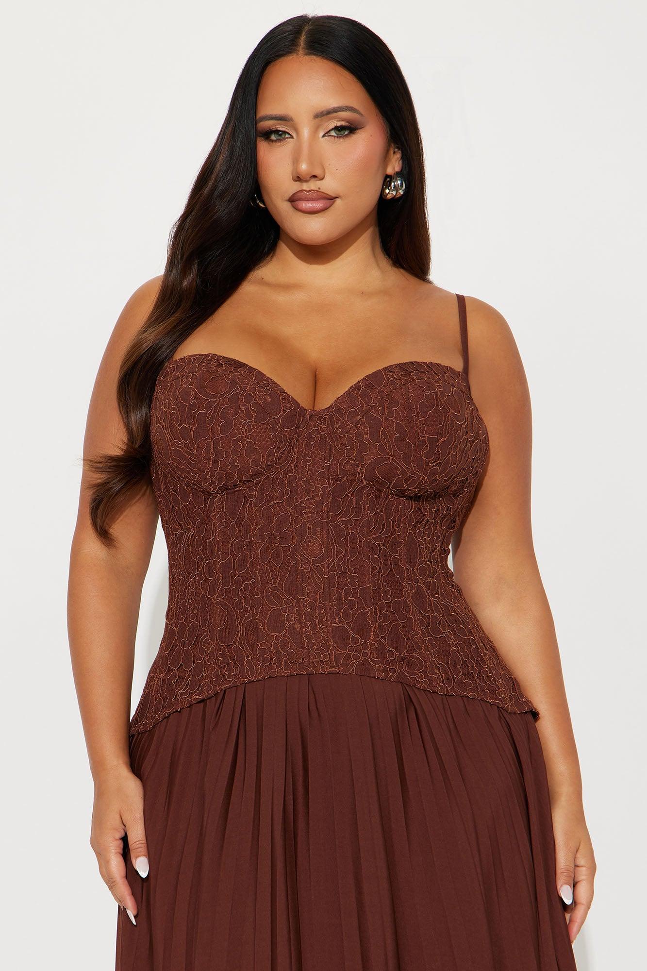 Daniella Lace Corset Pleated Maxi Dress - Chocolate Female Product Image