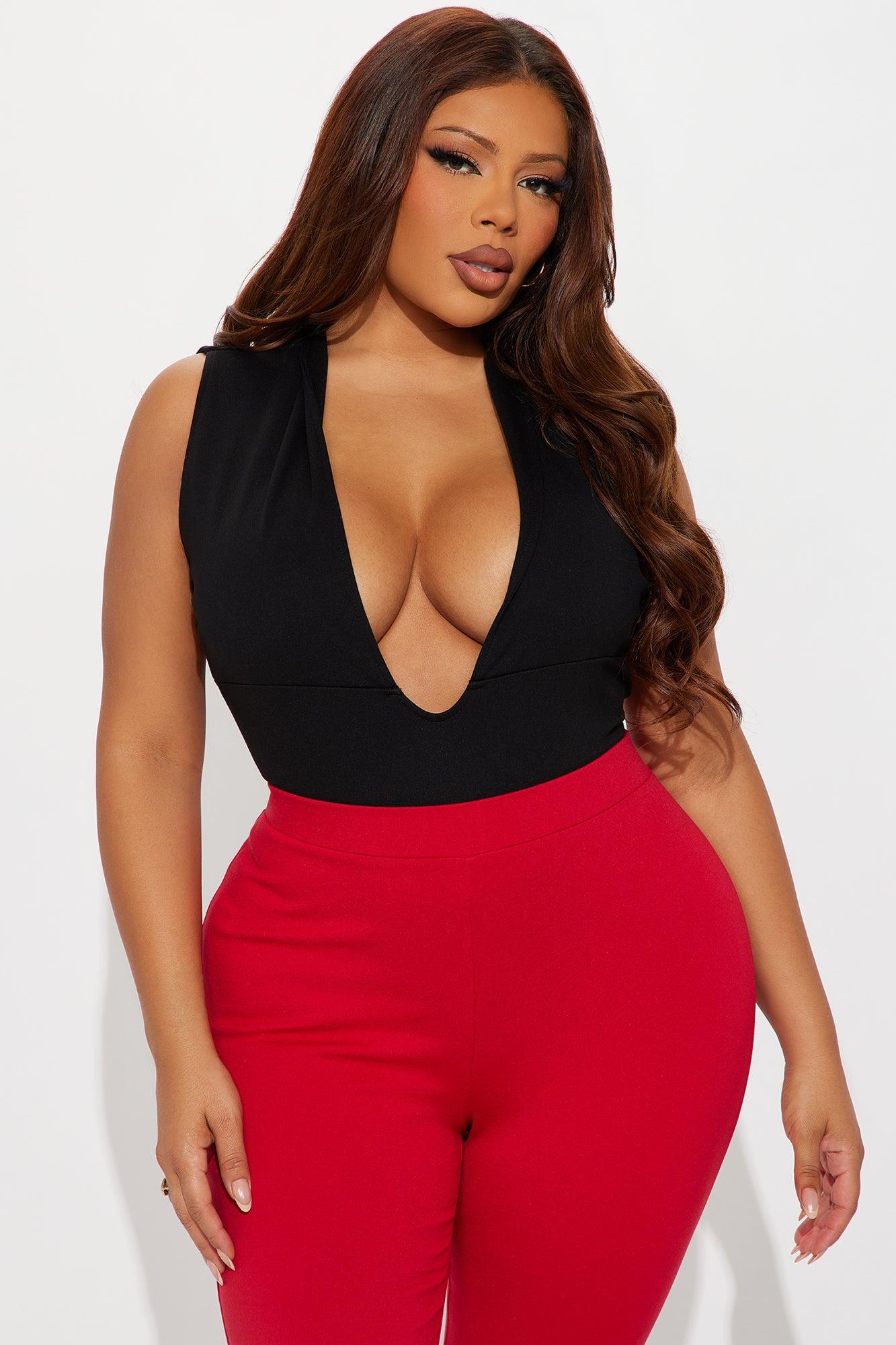 Rayna Deep V Neck Bodysuit - Black Female Product Image