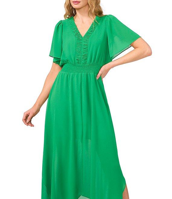 CeCe Chiffon V-Neckline Short Sleeve A-Line Maxi Dress Product Image