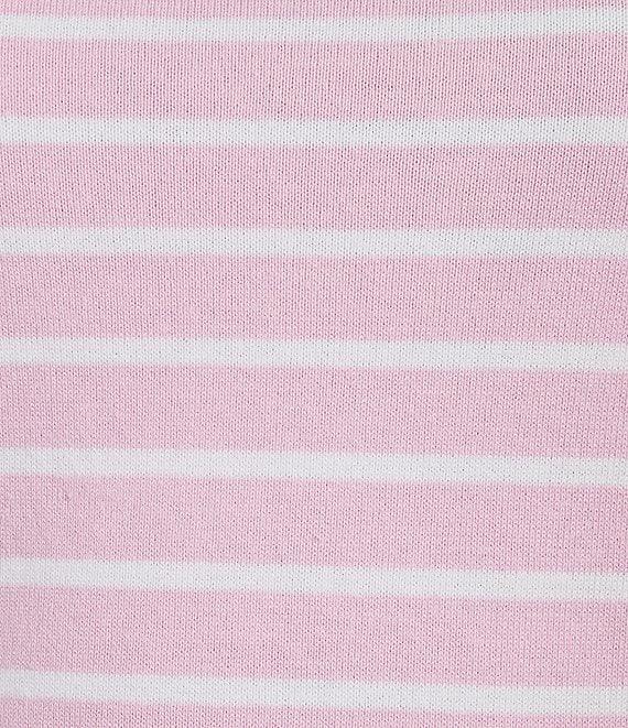 DKNY Jeans By Donna Karan Cotton Blend Stripe Crew Neck Elbow Length Puff Sleeve Scallop Trim Top Product Image
