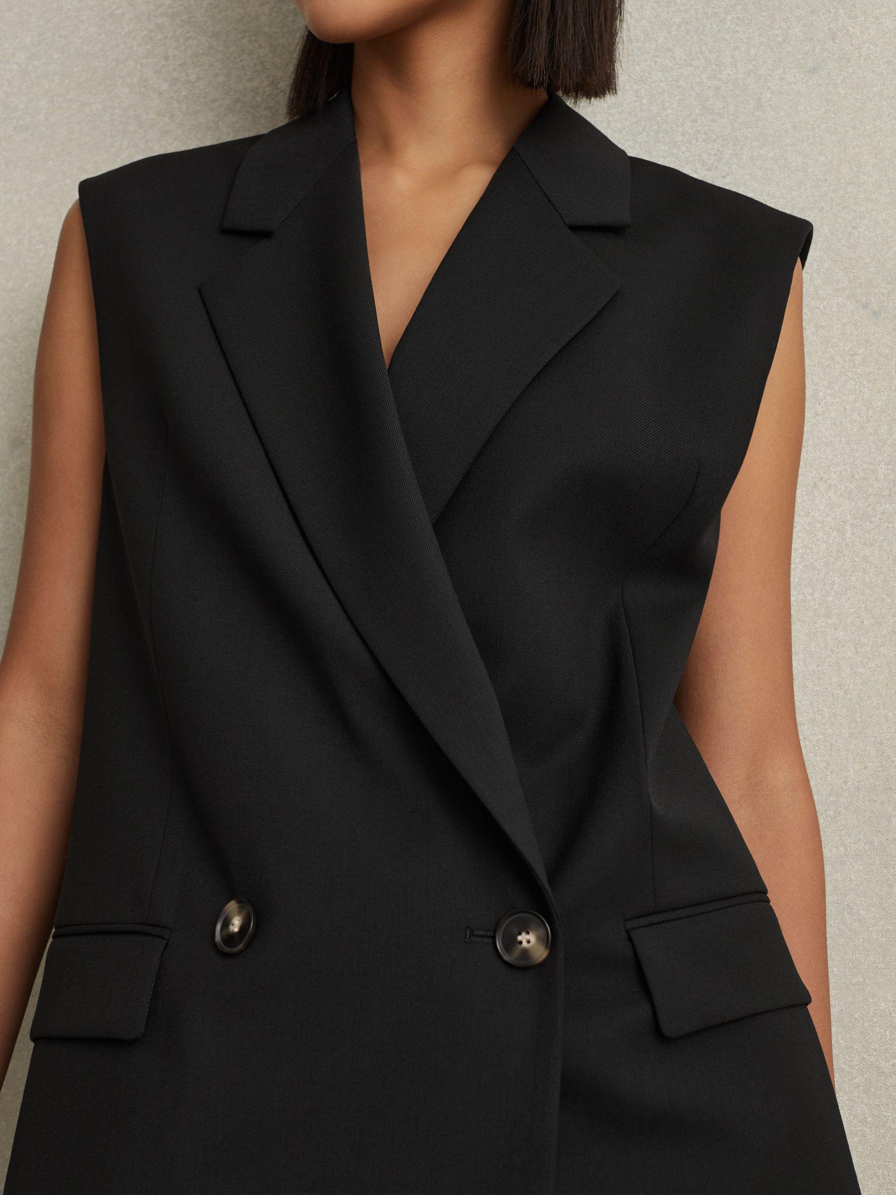 Wool Blend Double Breasted Waistcoat in Black Product Image
