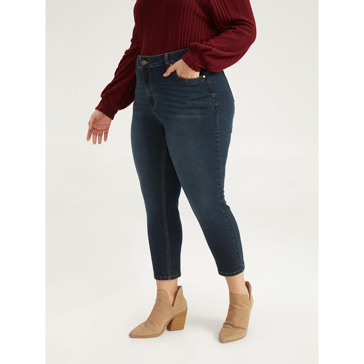 Plus Size Solid Pocket Dark Wash Very Stretchy Jeans Women Midnight Casual Plain Plain High stretch Pocket Jeans BloomChic 14/1X Product Image