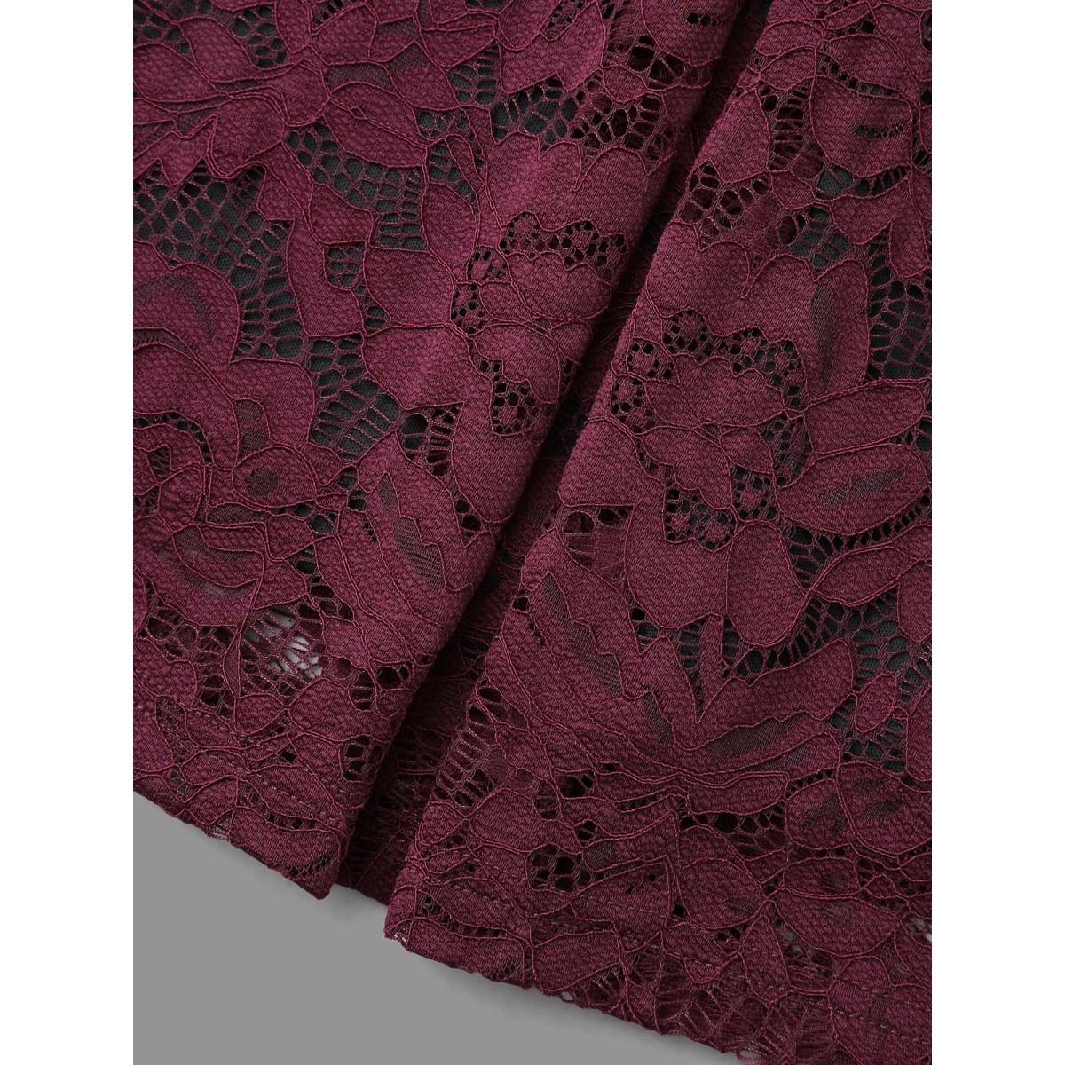 Plus Size Scarlet Sheer Lace Sleeve Pleated Slim-Fit Blouse Women Elegant Long Sleeve V-neck Everyday Blouses BloomChic 26/4X Product Image