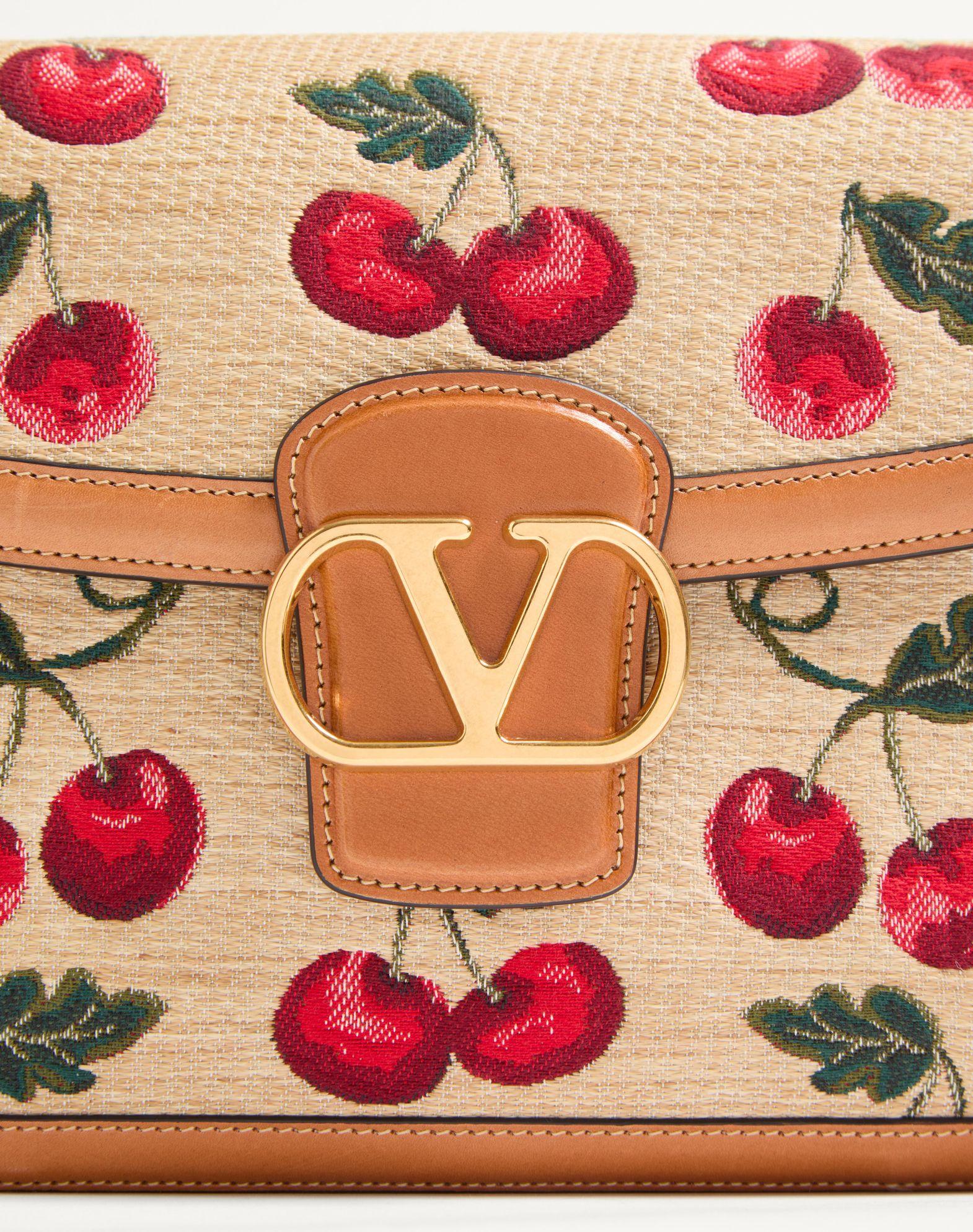 Valentino Garavani 9To5 Shoulder Bag In Jacquard Raffia With Cherryfic Motif Product Image