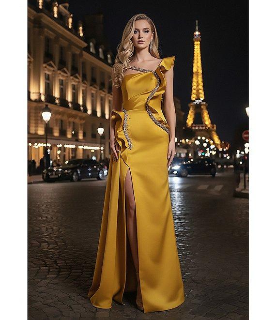 Terani Couture Asymmetric One Shoulder Beaded Gown Product Image