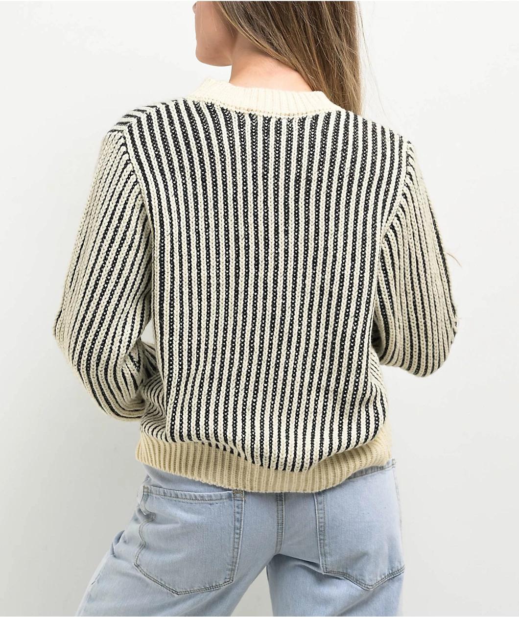 24COLOURS Ribbed White & Black Striped Sweater Product Image