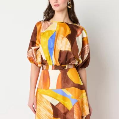 Worthington Womens Round Neck 3/4 Sleeve Satin Blouse Product Image