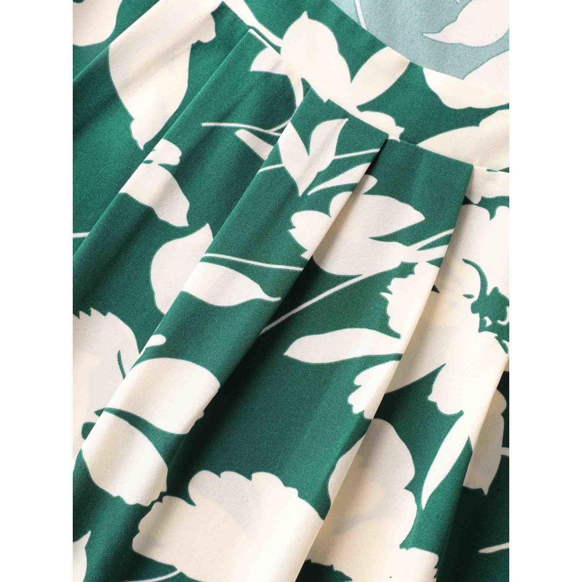 Plus Size Silhouette Flower Print Tank Top Women Teal Contrast Square Neck Everyday-Casual Tank Tops Camis BloomChic 26/4X Product Image