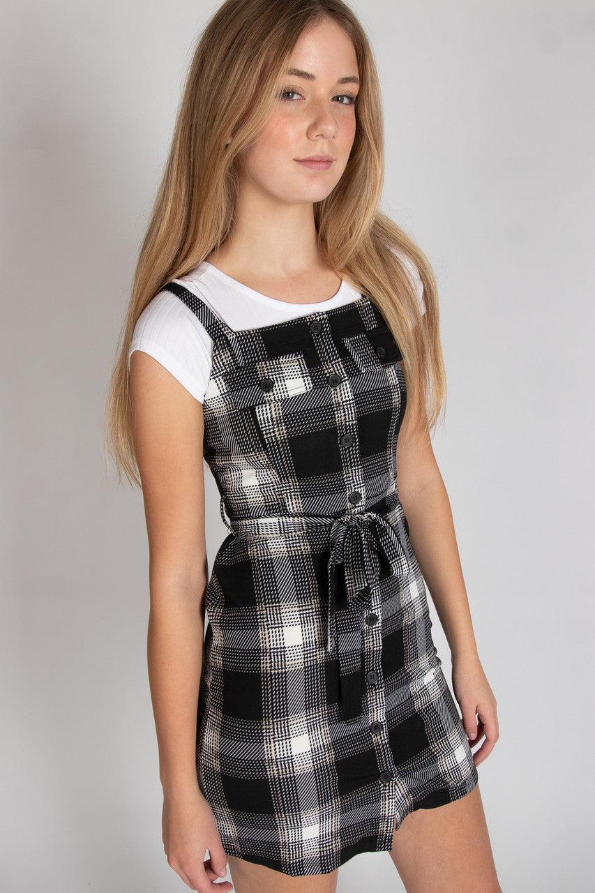 Button Front Plaid Mini Dress With Tee Product Image