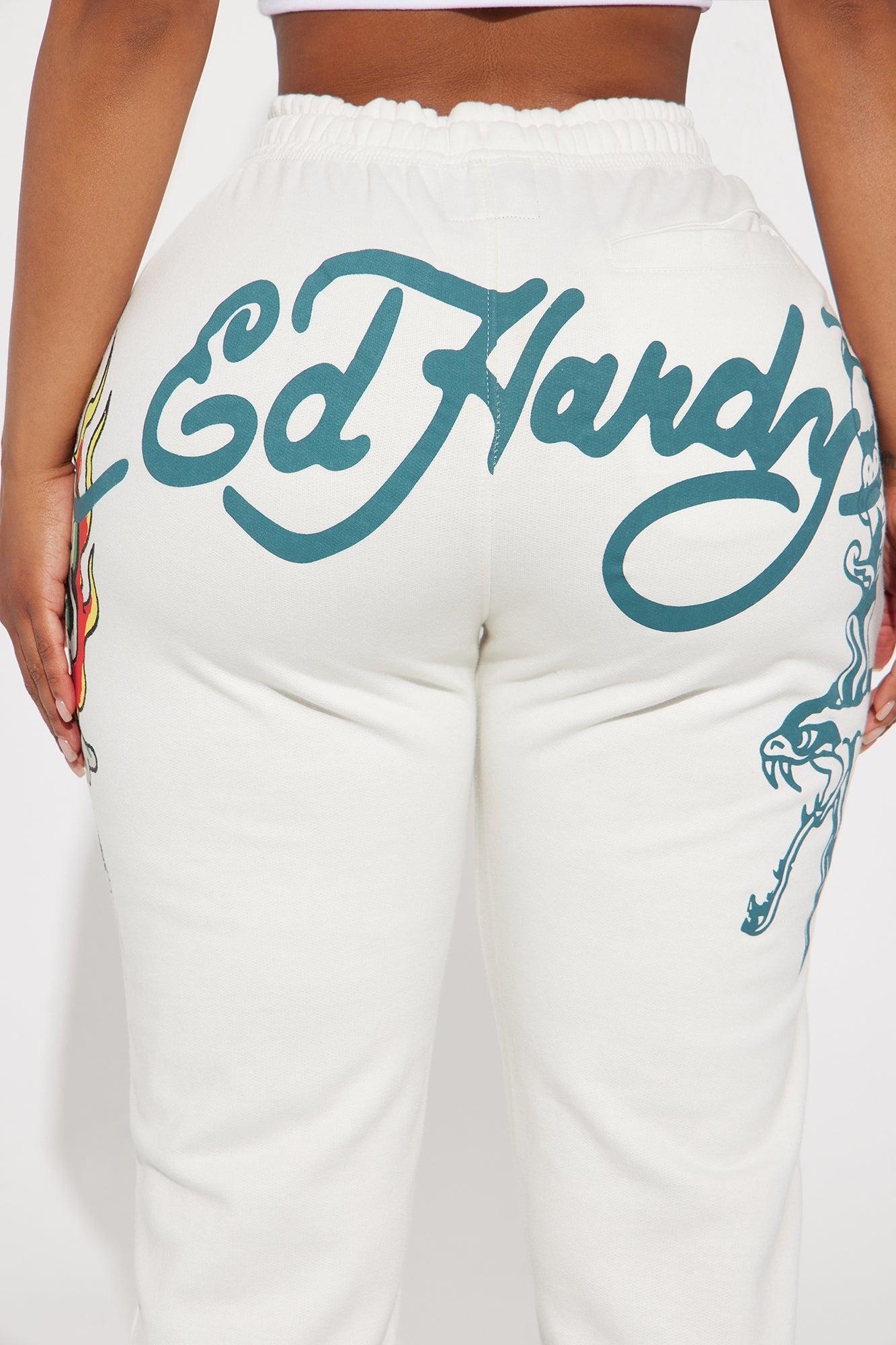 Ed Hardy On Fire Wide Leg Pant - Ivory Product Image