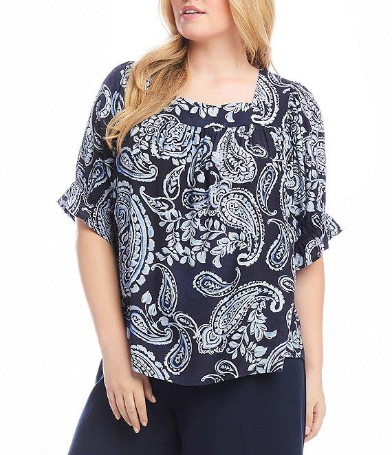 Karen Kane Plus Size Paisley Square Neck Short Sleeve Top Product Image