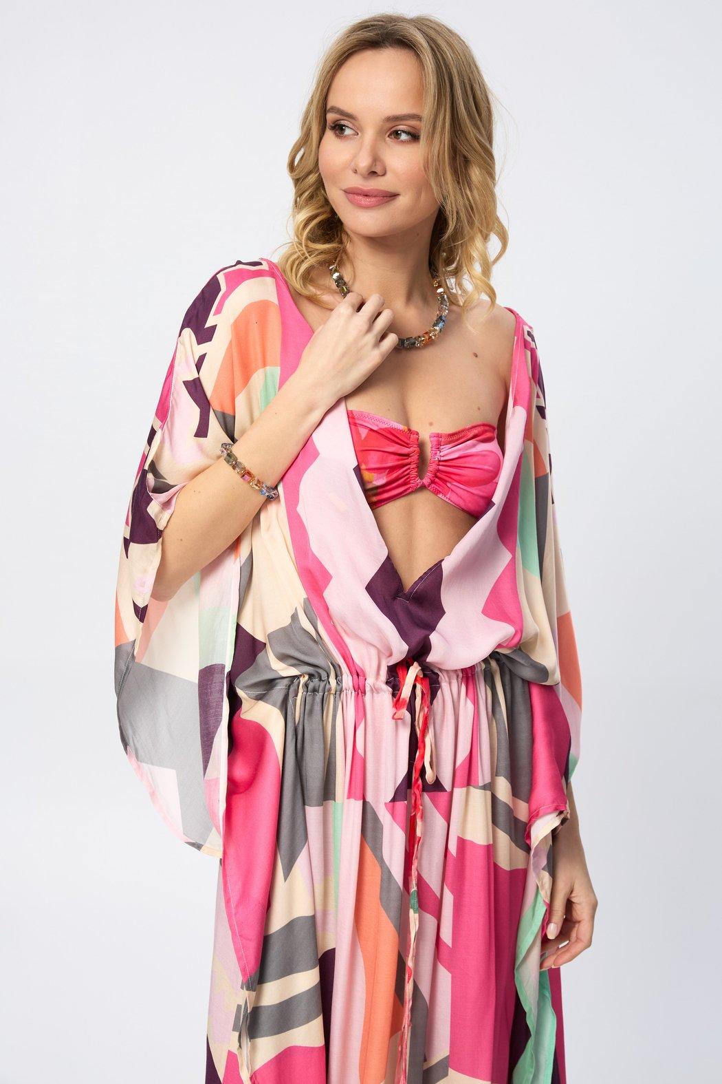 Multicolored Geo Tie Waist Keyhole Kaftan Product Image