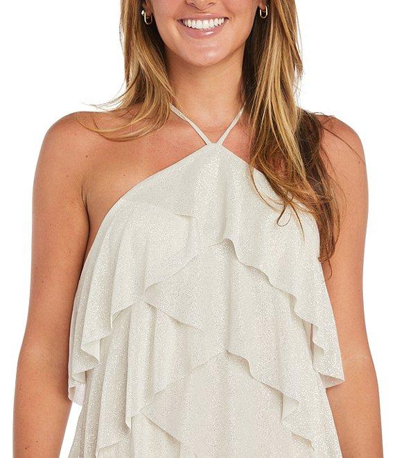 Morgan & Co. Sleeveless Short Glitter Matte Chiffon Tiered Dress Product Image