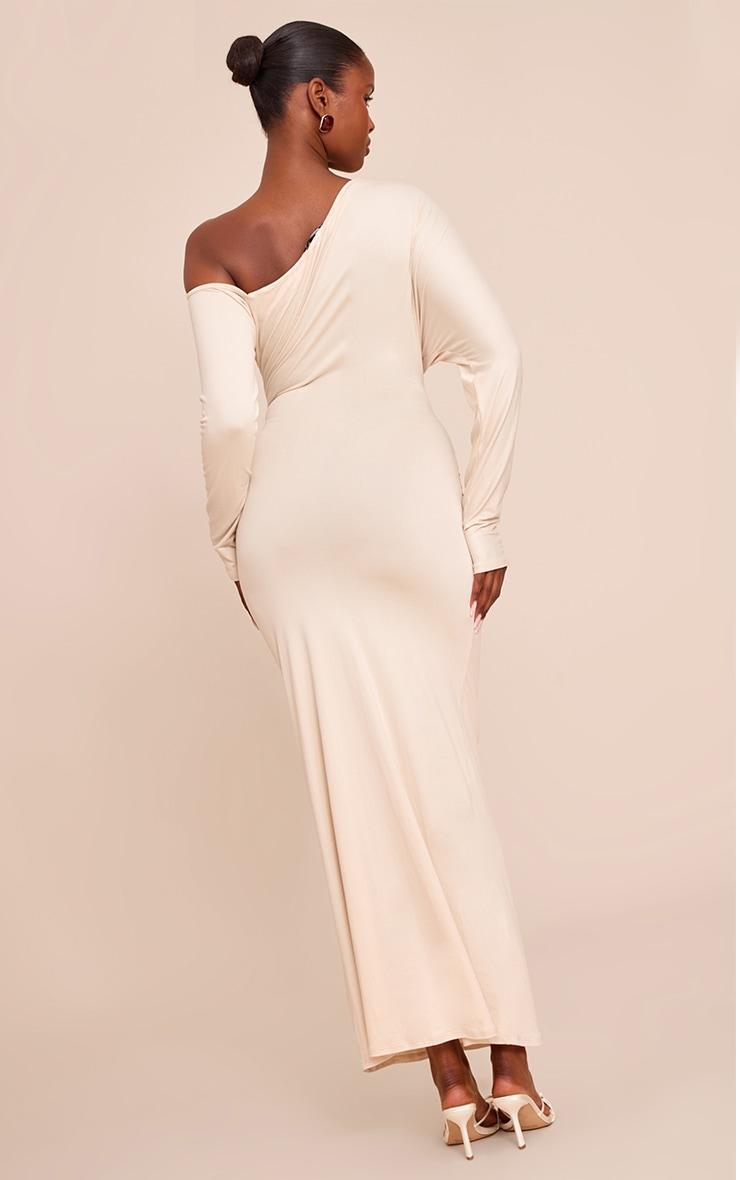Almond Soft Touch One Shoulder Long Sleeve Maxi Dress Product Image