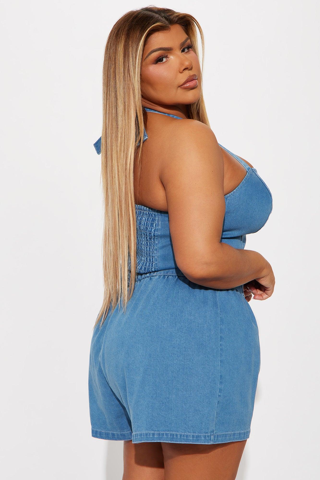 Forever Yours Denim Romper - Medium Wash Product Image