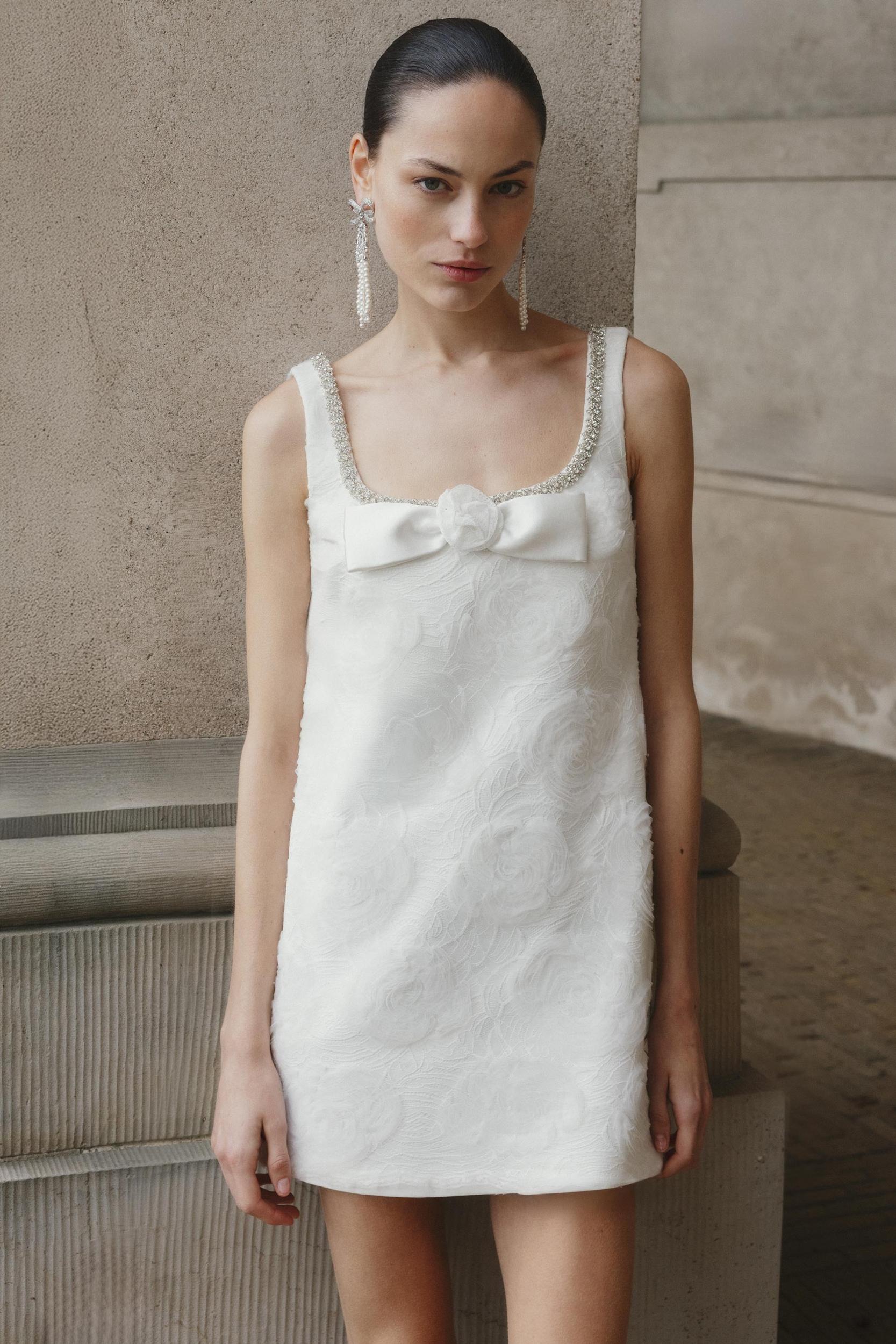 White Tulle Lace Mini Dress Product Image