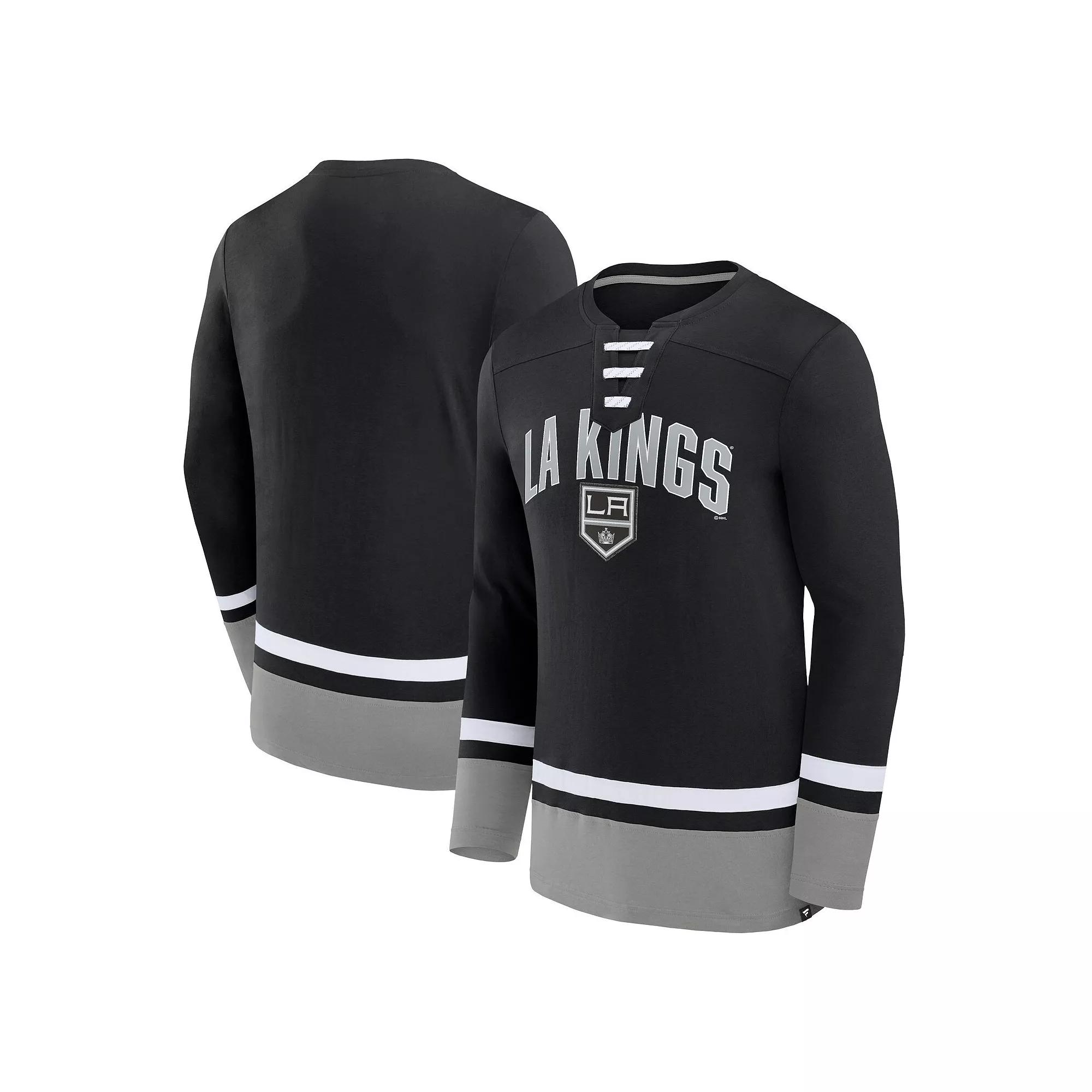 Men's Fanatics Branded Black Los Angeles Kings Back Pass Lace-Up Long Sleeve T-Shirt, Size: Large, Kgs Black Product Image
