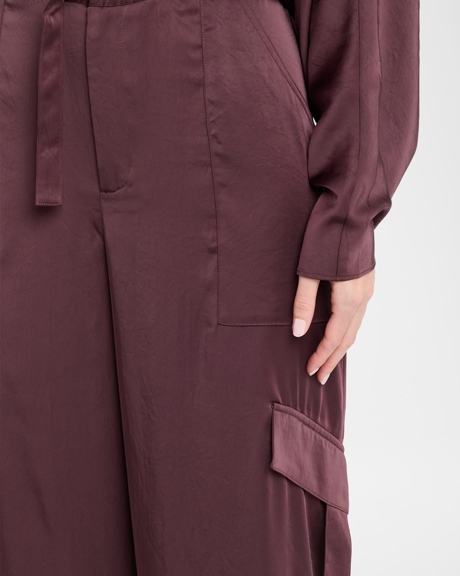 Lightweight Satin Belted Wide-Leg Utility Pants Product Image