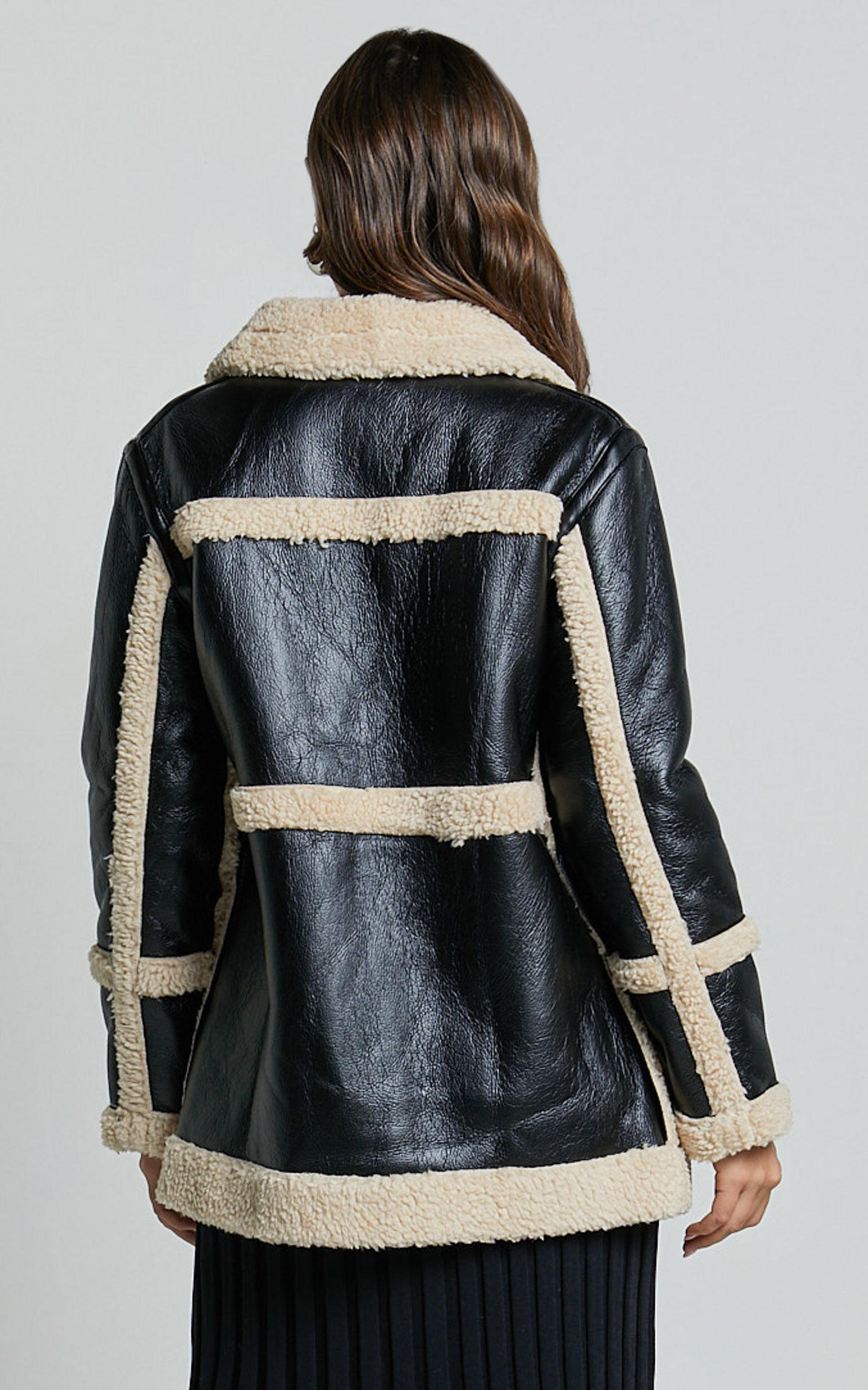 Ruth Jacket - Faux Shearling Aviator Jacket in Black Product Image