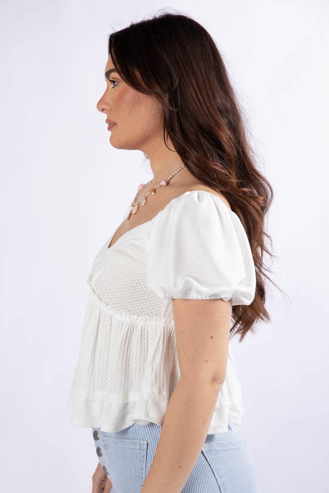 What I Thought Ivory V-Neck Waffle Knit Short Sleeve Top FINAL SALE Product Image