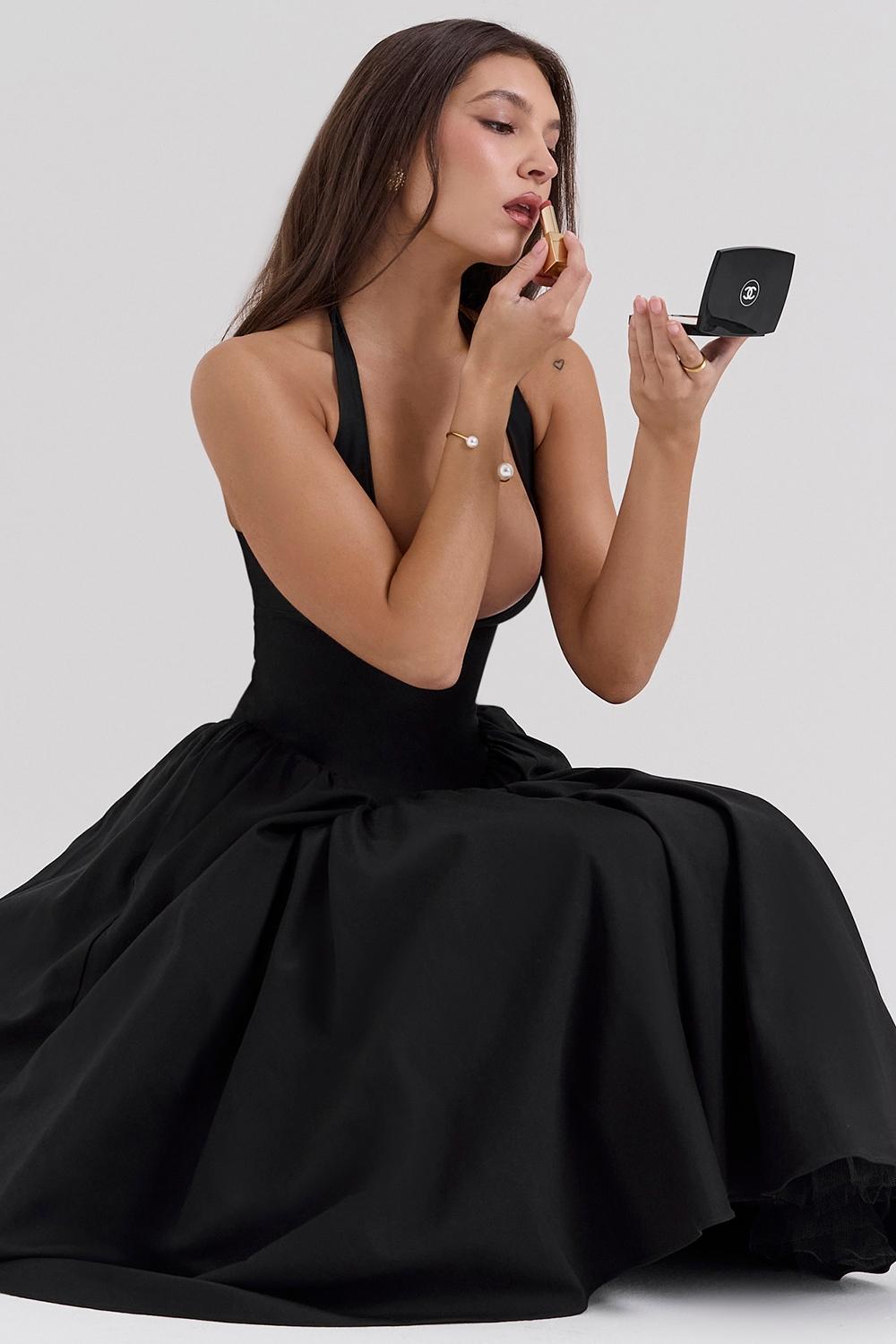 Marilyn  black twill halter midi dress Product Image