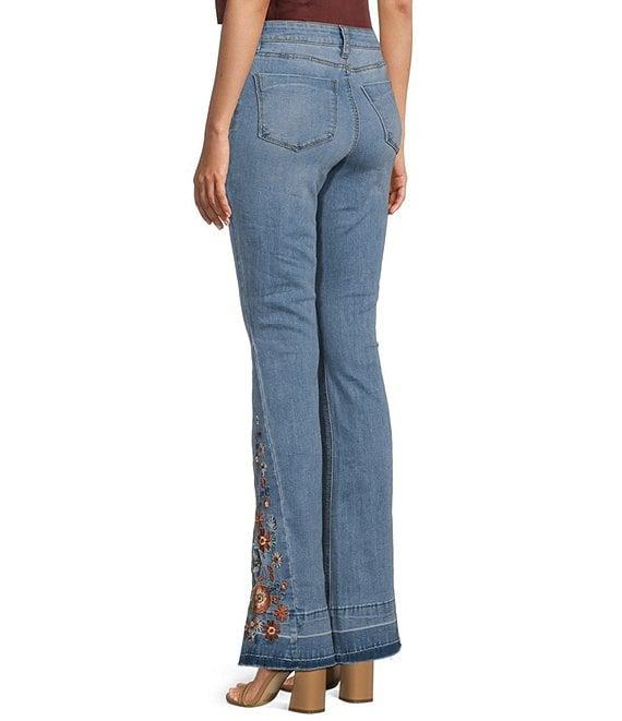 Prosperity Denim High Rise Floral Embroidered Released Hem Flare Leg Jeans Product Image