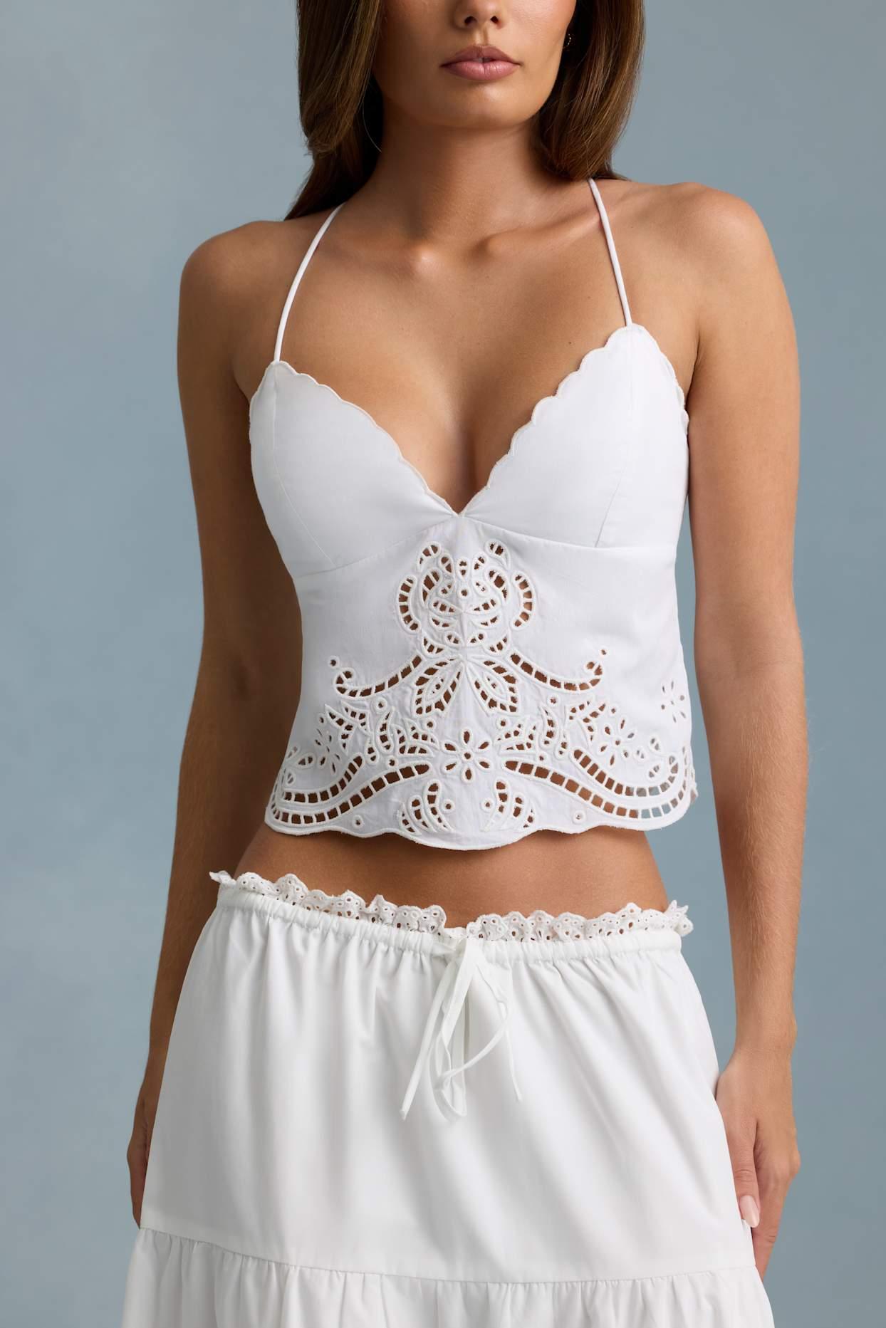 Cutwork Backless Cotton-Poplin Camisole Top in White Product Image