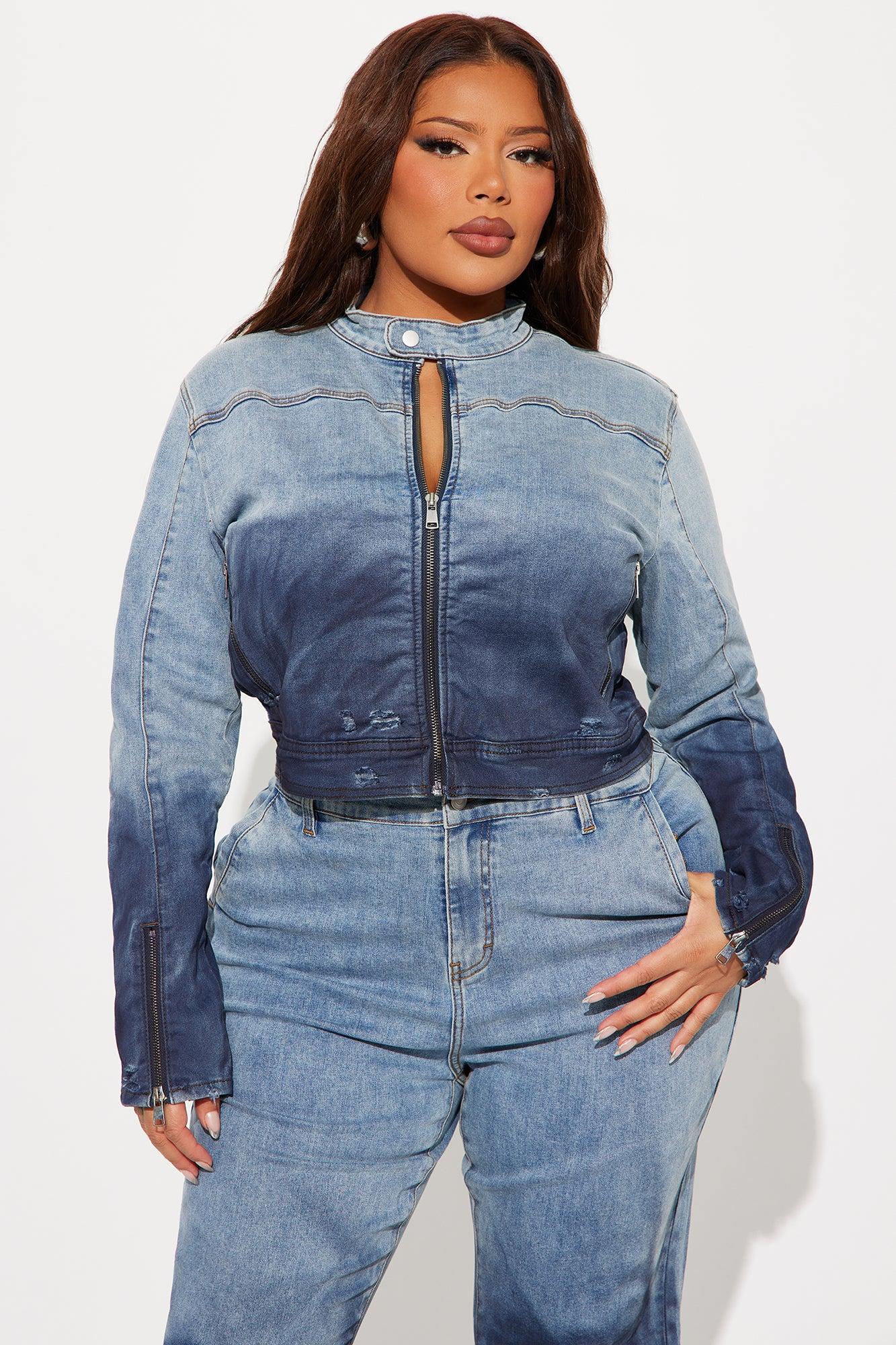 Out Of Reach Ombre Moto Denim Jacket - Medium Wash Product Image