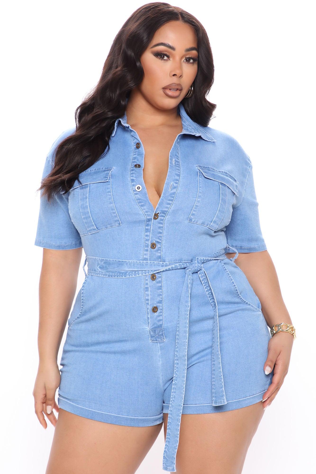 Live A Little Danger Denim Romper - Light Wash Product Image