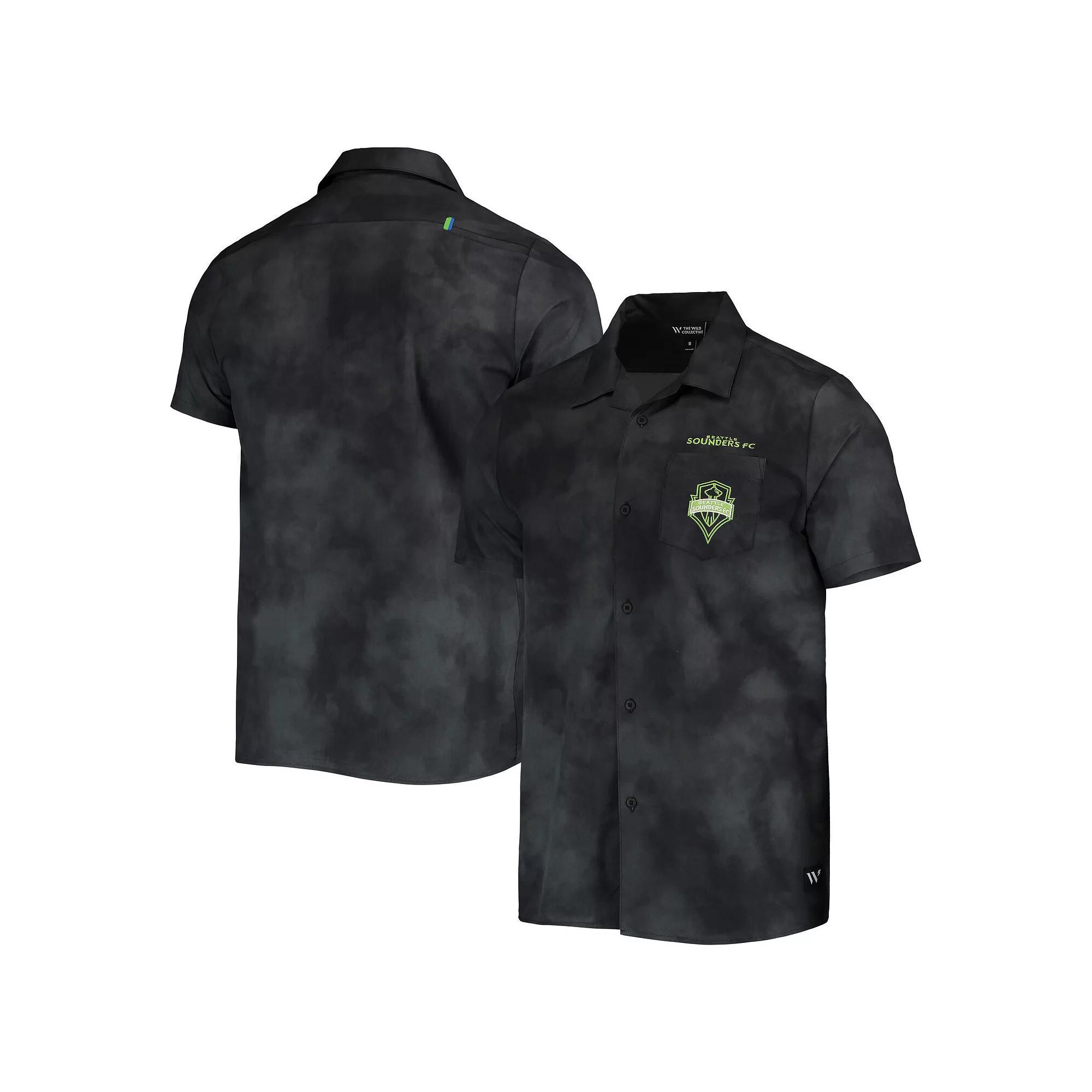 Men's The Wild Collective Black Seattle Sounders FC Abstract Cloud Button-Up Shirt, Size: Large Product Image